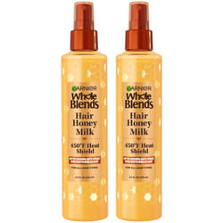 Garnier Whole Blends Hair Honey Milk 450F Heat Protectant Spray For All Hair Types With Up To 100 Hrs of Frizz Control 85 Fl Oz 2 Count