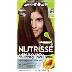 Garnier Hair Color Nutrisse Ultra Coverage Nourishing Creme  500 Deep Medium Natural Brown (Glazed Walnut) Permanent Hair Dye  1 Count (Packaging May