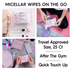 Garnier Micellar Facial Cleanser & Makeup Remover Wipes  Gentle for All Skin Types (25 Wipes)  2 Count (Packaging May Vary)