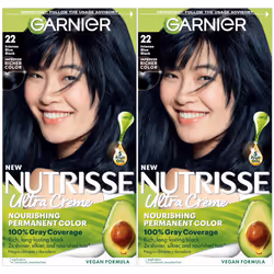 Garnier Hair Color Nutrisse Nourishing Creme 22 Intense Blue Black (Mulberry) Permanent Hair Dye 2 Count (Packaging May Var ...