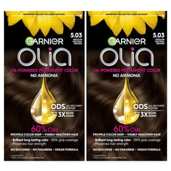 Garnier Hair Color Olia Ammonia-Free Brilliant Color Oil-Rich Permanent Hair Dye  5.03 Medium Neutral Brown  2 Count (Packaging May Vary)
