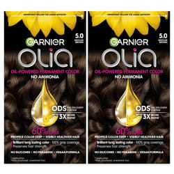 Garnier Hair Color Olia Ammonia-Free Brilliant Color Oil-Rich Permanent Hair Dye  5.0 Medium Brown  2 Count (Packaging May Vary)