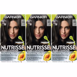 Garnier Hair Color Nutrisse Ultra Coverage Nourishing Creme 200 Deep Soft Black (Black Sesame) Permanent Hair Dye 3 Count ( ...