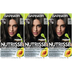 Garnier Hair Color Nutrisse Ultra Coverage Nourishing Creme  200 Deep Soft Black (Black Sesame) Permanent Hair Dye  3 Count (Packaging May Vary)