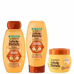 Garnier Whole Blends Honey Treasures Repairing Shampoo Conditioner + Hair Mask Set for Dry Damaged Hair (3 Items) 1 Kit (P ...
