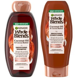 Garnier Whole Blends Coconut Oil & Cocoa Butter Smoothing Shampoo and Conditioner Set for Frizzy Hair  22 Fl Oz (2 Items)  1 Kit (Packaging May Vary)