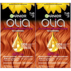 Garnier Hair Color Olia Ammonia-Free Brilliant Color Oil-Rich Permanent Hair Dye  7.45 Dark Fire Ruby  2 Count (Packaging May Vary)