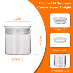 300ml Glass Jars with Sealed Lids Set of 4, Airtight Spice Storage Jars with Glass Lids for Herbs, Clear Kitchen Canister Jar Sets, Small Airtight