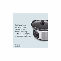 Morphy Richards 3.5L Stainless Steel Slow Cooker, 3 Heat Settings, One Pot Solution, Dishwasher Safe Ceramic Pot, 460017