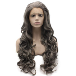 Mxangel Long Wavy Gray Heat Resistant Synthetic Lace Front Wig Natural
