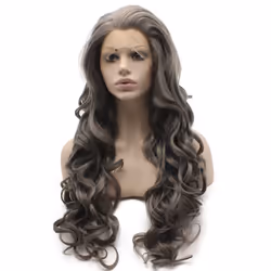 Mxangel Long Wavy Gray Heat Resistant Synthetic Lace Front Wig Natural