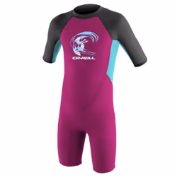 O'Neill Toddler Reactor-2 2mm Back Zip Short Sleeve Spring Wetsuit  Berry/Light Aqua/Graphite  1