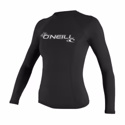 O'Neill UV 50+ Sun Protection Womens Basic Skins Long Sleeve Crew Sun Shirt Rash Guard Black Large