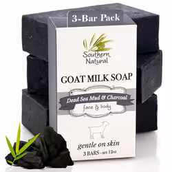 Southern Natural Activated Charcoal Soap Bar 3 Pack Face and Body Soap For Sensitive Skin With Dead Sea Mud Goat Milk  Pepper ...