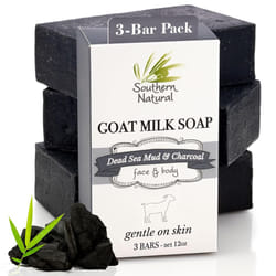 Southern Natural Activated Charcoal Soap Bar 3 Pack Face and Body Soap For Sensitive Skin With Dead Sea Mud Goat Milk  Peppermint Essential Oil