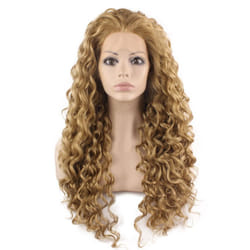 Mxangel Long Heat Resistant Synthetic Hair Celebrity Ash Blond Curly Lace Front Wig