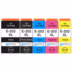 Compatible 1 Go Inks Set of 5 Ink Cartridges to replace Epson 202XL  / non-OEM for Epson Expression Photo Printers (5 Inks)