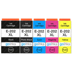 Compatible 1 Go Inks Set of 5 Ink Cartridges to replace Epson 202XL  / non-OEM for Epson Expression Photo Printers (5 Inks)