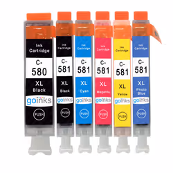 Compatible 1 Go Inks Set of 6 Ink Cartridges to replace Canon PGI-580 & CLI-581 / non-OEM for PIXMA Printers (6 Pack)