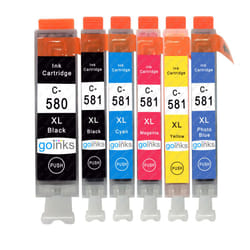 Compatible 1 Go Inks Set of 6 Ink Cartridges to replace Canon PGI-580 & CLI-581  / non-OEM for PIXMA Printers (6 Pack)
