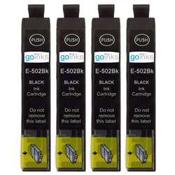 Compatible 4 Go Inks Black Ink Cartridges to replace Epson 502XLBk  / non-OEM for Epson WorkForce & Expression Printers