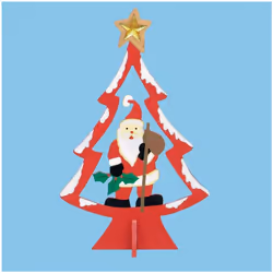25cm Wooden Christmas Tree with Character - Red with Santa