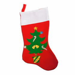 Christmas Red White Stocking with Felt Picture - Tree