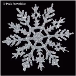 Christmas Tree - Room Decorations - 10 Pack Glitter Snowflakes - Silver