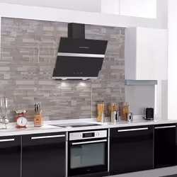 CIARRA Angled Cooker Hood 60cm Glass Chimney Hoods with Kitchen Extractor Fan LED Bulbs Grease Filters Black (600mm)