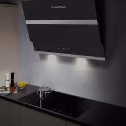 CIARRA Angled Cooker Hood 60cm Glass Chimney Hoods with Kitchen Extractor Fan LED Bulbs Grease Filters Black (600mm)