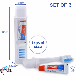 Colgate Travel Toothbrush Set of 3 by VistaHome - Foldable Toothbrush - Portable Toothbrush Set with Toothpaste - Orthodontic Toothbrush Set - Compact