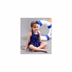 Jastore Baby Girls Swimwear One Piece Swimsuits Beach Wear with Headband (4-5T  Blue)