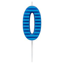 Papyrus Number 0 Birthday candle  Blue Stripes 1-count