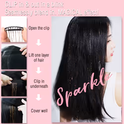 Pack of 6Pcs Clip in Hair Tinsel Kit  19.6 Inch Heat Resistant Glitter Tinsel Hair Extension with Clips on  Fairy Hair Sparkle Strands Festival Gift P