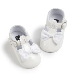 Meckior Infant Baby Girls Soft Sole Bowknot Princess Wedding Dress Mary Jane Flats Prewalker Newborn Light Baby Sneaker Shoes
