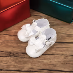 Meckior Infant Baby Girls Soft Sole Bowknot Princess Wedding Dress Mary Jane Flats Prewalker Newborn Light Baby Sneaker Shoes