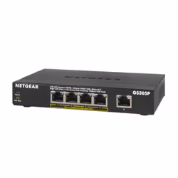 NETGEAR GS305Pv2, Unmanaged, Gigabit Ethernet (10/100/1000), Full duplex, Power over Ethernet (PoE), Wall mountable