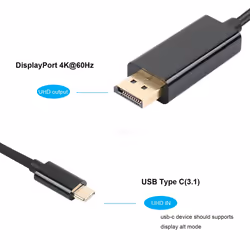 USB Type C(Thunderbolt 3) to DisplayPort 4K@60Hz UHD 6 Feet Cable, Benfei USB 3.1 (USB-C) to DP Display Port Adapter Male to Male Gold-Plated Cord