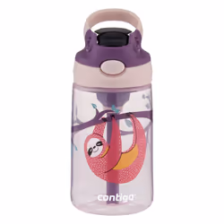 Contigo Aubrey Kids Cleanable Water Bottle with Silicone Straw and Spill-Proof Lid  Dishwasher Safe  14oz  Sloth