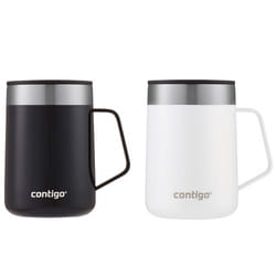 contigo Streeterville Stainless Steel Vacuum-Insulated Mug with Handle and Splash-Proof Lid  2-Pack  14 oz  Licorice and Salt