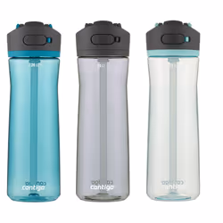 Contigo Ashland 2.0 Leak-Proof & Dishwasher-Safe Water Bottle Lid Locked & Angled Straw Feature Interchangeable Lid 24oz 3 ...