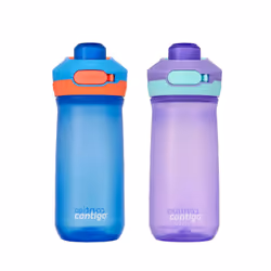 Contigo Jessie Kids Water Bottle  Leak-Proof Lid  14oz  Dishwasher-Safe  Fits Most Cup Holders  2-Pack Blue Poppy/Coral & Ame ...
