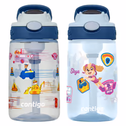 Contigo Paw Patrol Kids 14oz Plastic Water Bottles Aubrey Design with Spill-Proof Lid Silicone Straw 2-Pack Convenient fo ...