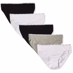 Calvin Klein Women's Signature Cotton Logo Stretch Bikini Panties  5-Pack  Black/White/Grey Heather  Small