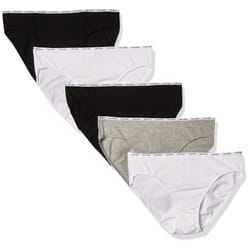 Calvin Klein Women's Signature Cotton Logo Stretch Bikini Panties  5-Pack  Black/White/Grey Heather  Small