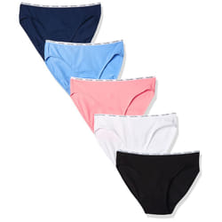 Calvin Klein Women's Signature Cotton Logo Stretch Bikini Panties  5-Pack  Black/White/Genie/Tender/Coastal  Small