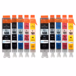 Compatible 2 Go Inks Set of 5 Ink Cartridges to replace Canon PGI-550 & CLI-551 / non-OEM for PIXMA Printers (10 Pack)