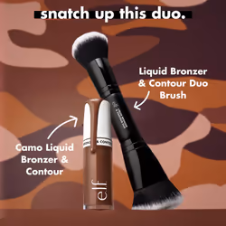 Camo Liquid Bronzer & Contour Duo Brush, Dual-Ended Face Makeup Brush, For a Sun-Kissed, Sculpted Complexion, Synthetic Bristles, Vegan & Cruelty-Free