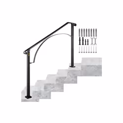Vevor LTFS4H5BHSGM00001V0 Iron Handrails for 4 or 5 Steps Outdoor Stair Railing, Black