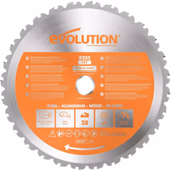 Evolution RAGEBLADE255MULTI - 255 mm Multi Material Mitre Saw Blade (AKA Wood Blade, Metal Cutting Blade, TCT Saw Blade) - Ca ...